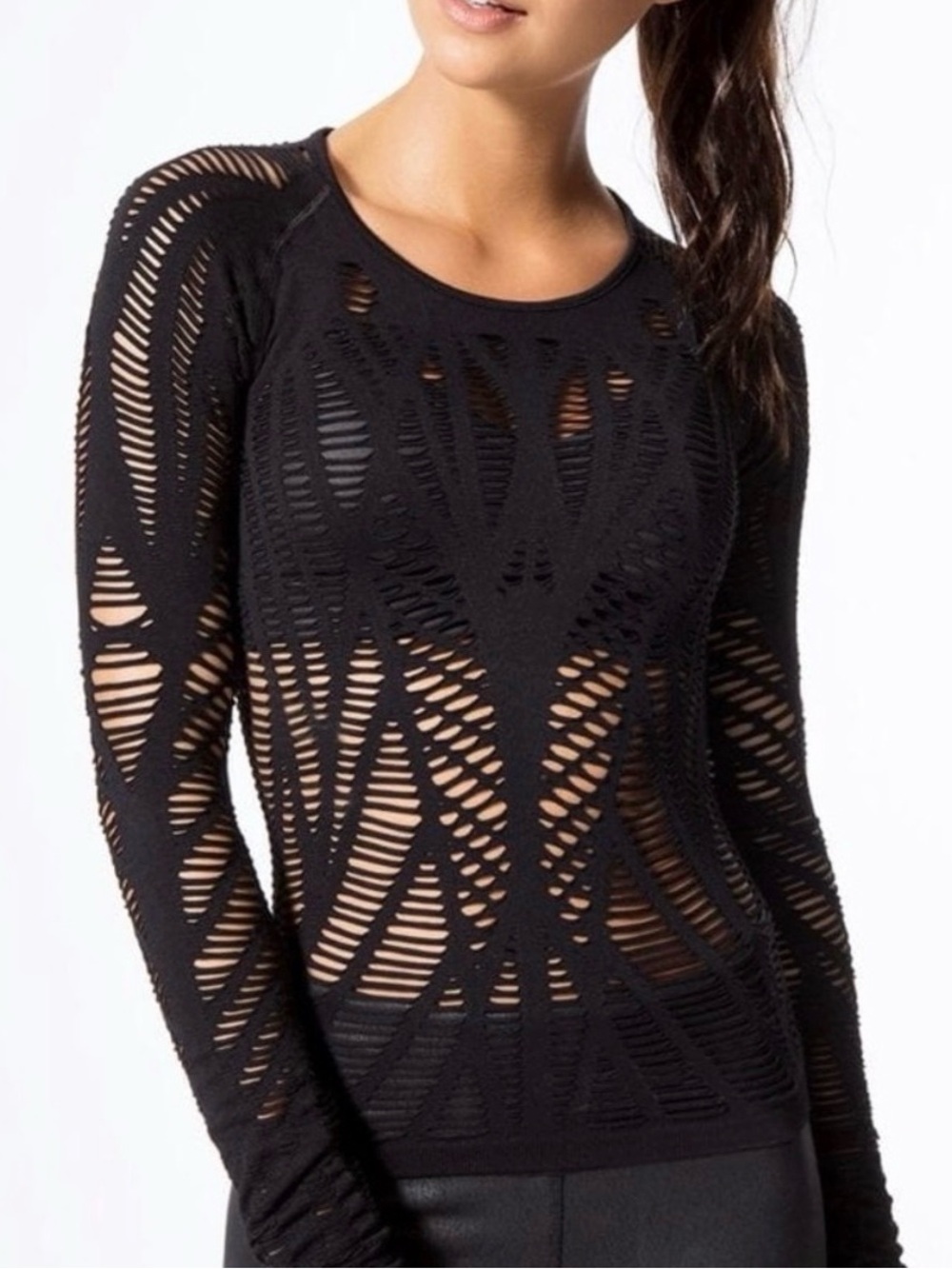 ALO Yoga Black Long-Sleeve Laser-Cut Top